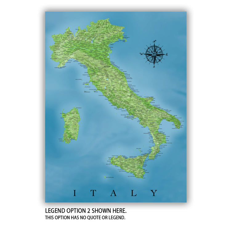 The image is a detailed map of Italy, showing the country&