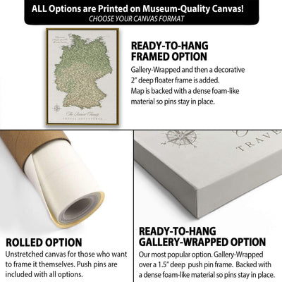 The image is a collage of three different options for a map canvas, each with its own description and features.