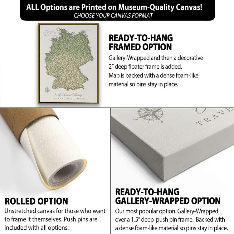 The image is a collage of three different options for a map canvas, each with its own description and features.
