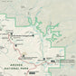 The image is a detailed map of the Arches National Park region, highlighting various landmarks and points of interest.