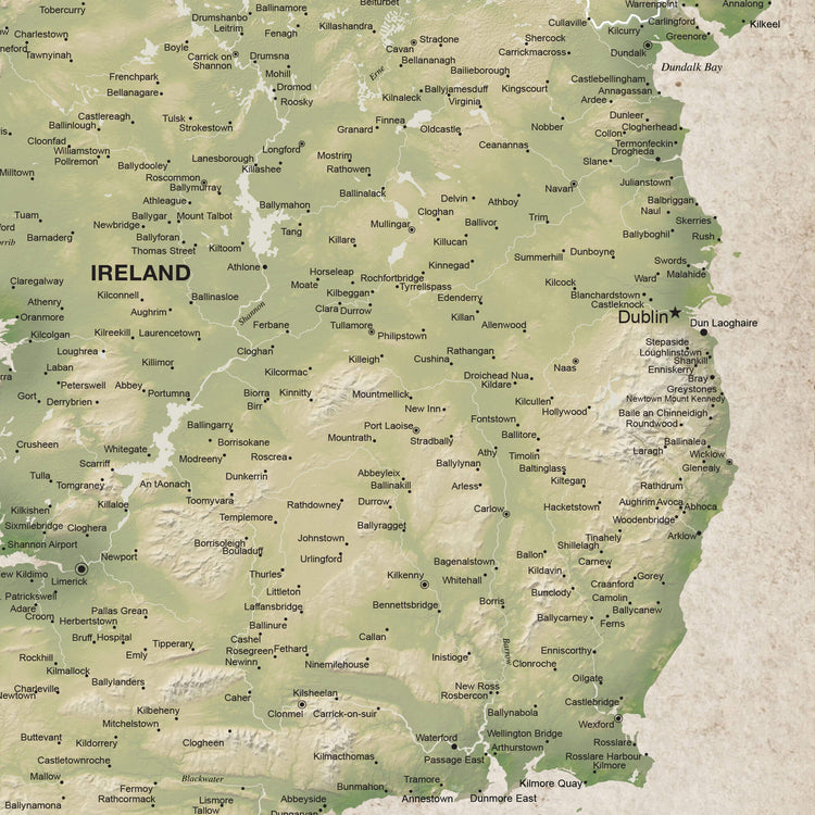 a large map of ireland with all the towns