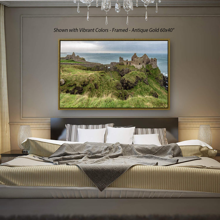 a bedroom with a large bed and a painting on the wall