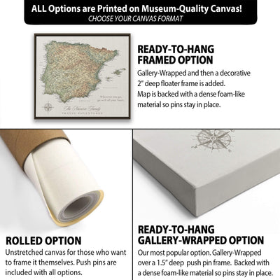 The image is a collage of three different options for a map canvas, each with its own description and features.