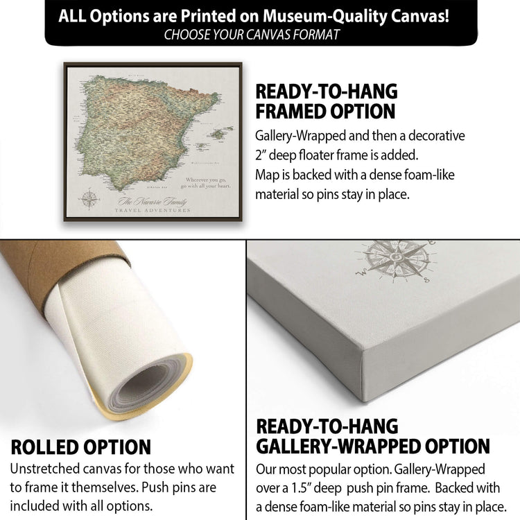 The image is a collage of three different options for a map canvas, each with its own description and features.