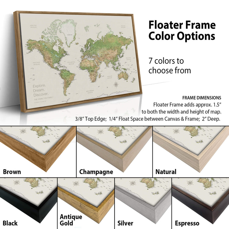 a map of the world on a wooden frame