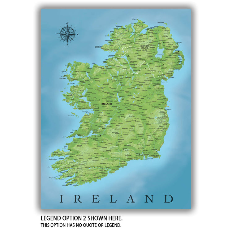 a map of ireland with a compass on it