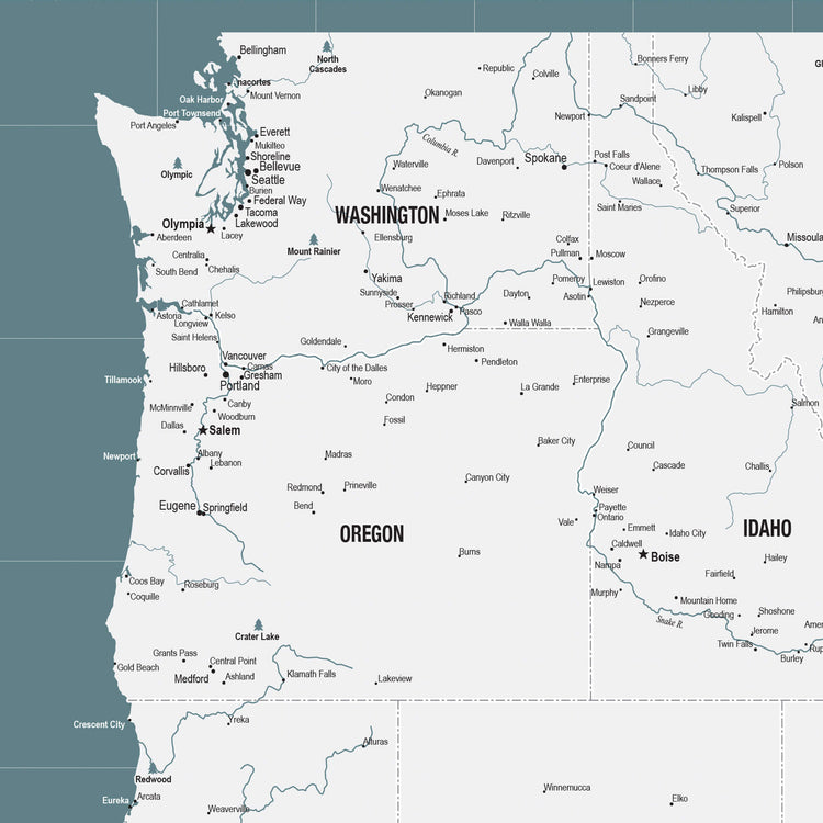 The image is a detailed map of the state of Washington, Oregon, and Idaho, showing the state&