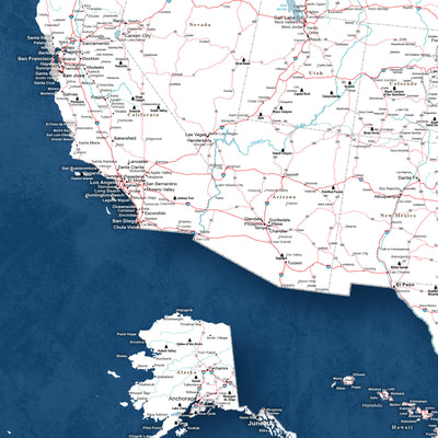The image is a detailed map of the United States, showing the major cities, roads, and geographical features.