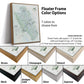a variety of different colored floating frame options for a map, with the frame dimensions provided.