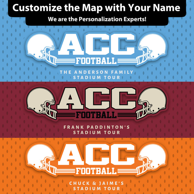 The image is a collage of three different football-themed banners, each with a unique color scheme and design. The banners feature the text "ACC FOOTBALL" and "FRANK PADDINGTON&
