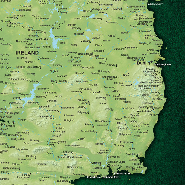 a map of ireland with all the major cities