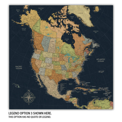 The image is a detailed map of North America, showing the various countries and regions within the continent.