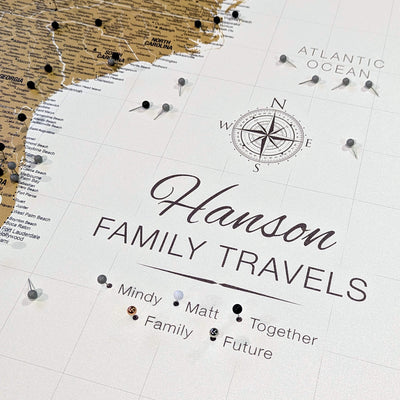 a close up of a map with pins on it