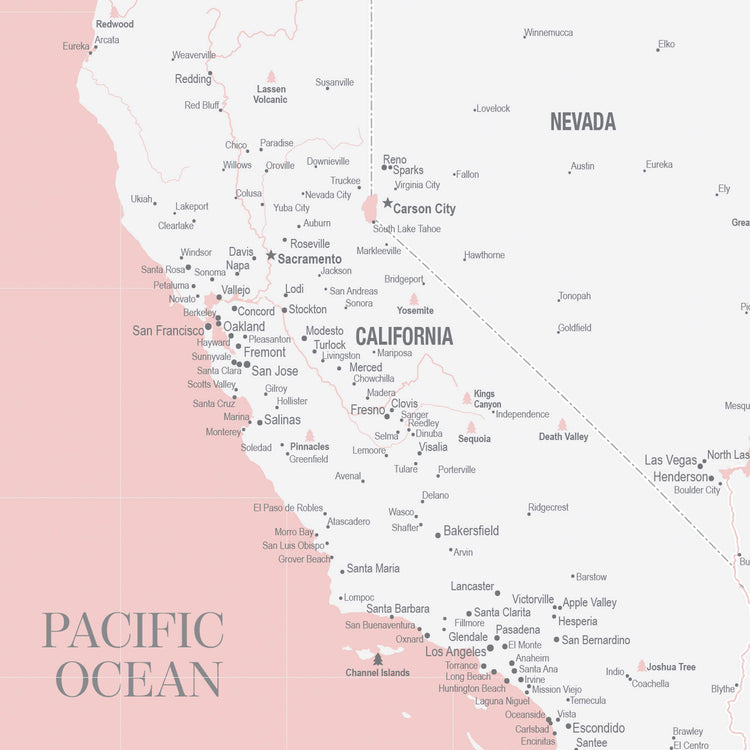The image is a map of the Pacific Ocean, showing the coastline and surrounding areas of the United States and California.