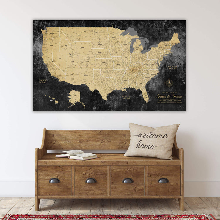 a map of the united states on a wall