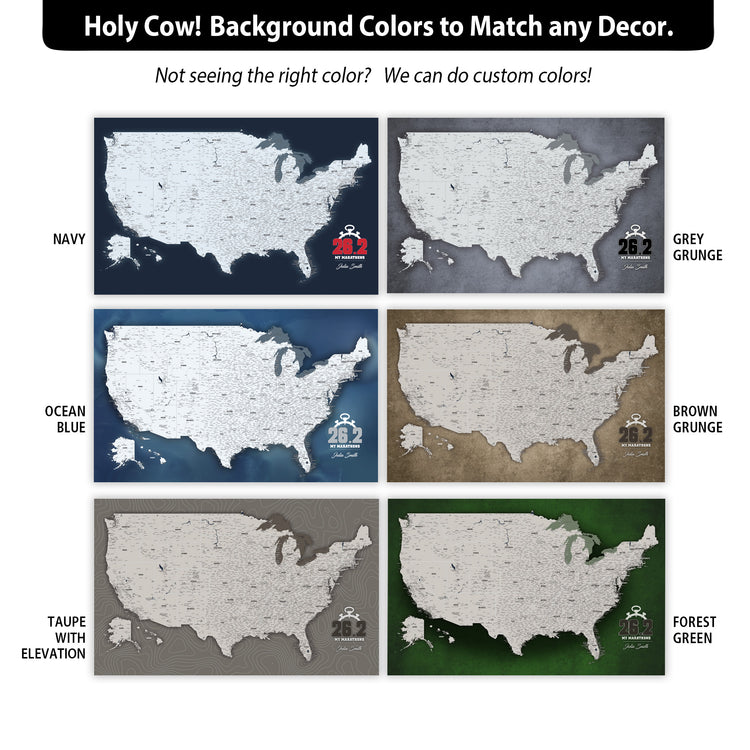 The image is a collage of six different background colors that can be used to match any decor. The colors include navy blue, grey, brown, green, ocean blue, and forest green. The colors are not seen in the image, but the text suggests that they can be customized to match any desired color.