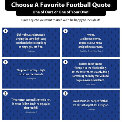 six different quotes about football, each displayed on a blue background with a white border. The quotes vary in length and style, and they all convey a message about the importance of football in our lives.