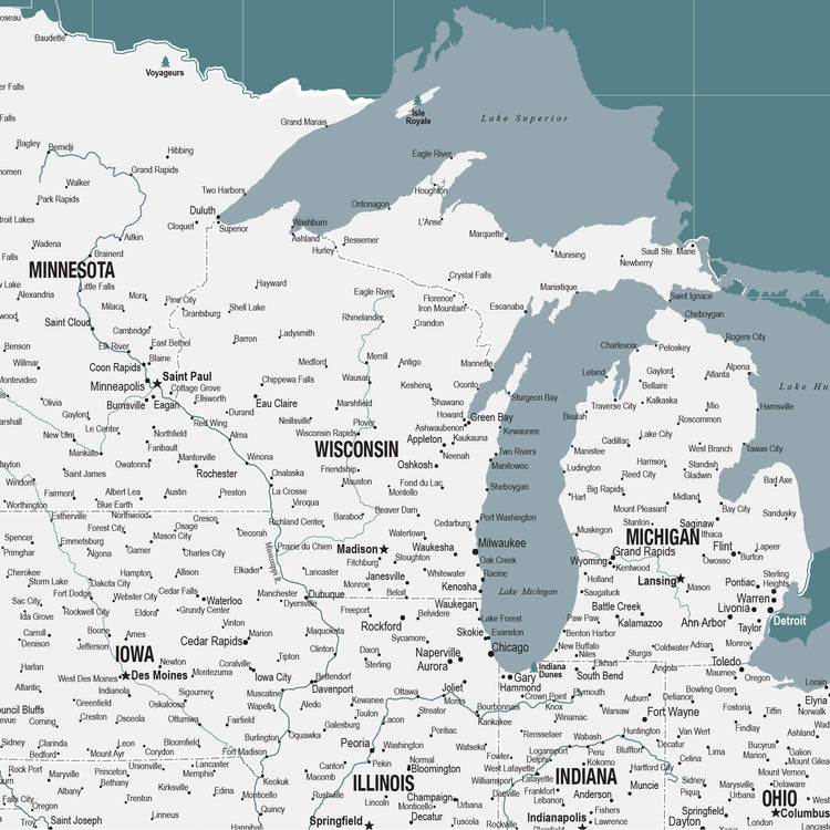 The image is a detailed map of the United States and parts of Canada, showing the major cities and states in a color-coded manner.