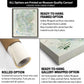 The image is a collage of three different canvas options for a map, each with its own unique features and benefits. The first option is a rolled canvas, which is unstretched and ready to be hung. The second option is a gallery-wrapped option, which is a deep-frame canvas with a decorative 2" frame. The third option is a ready-to-hang gallery-wrapped option, which is a deep-frame canvas with a decorative frame and a dense foam-like material to hold the pins in place.