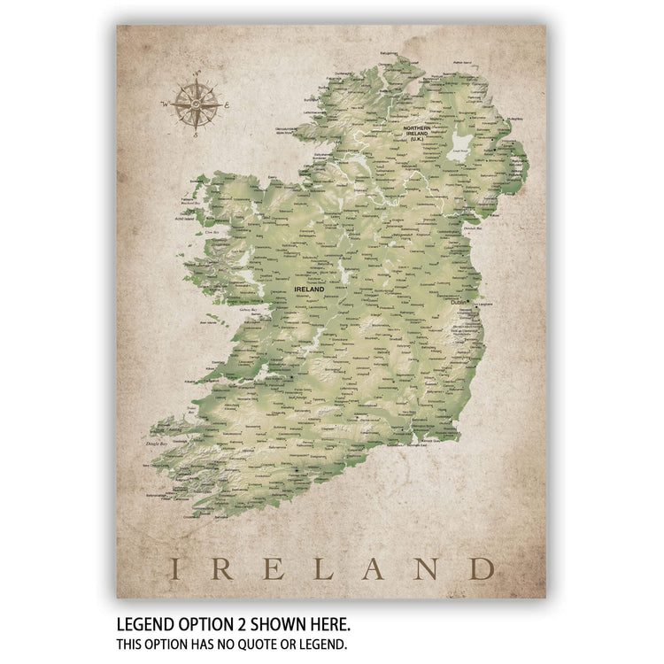 a map of ireland with a compass on it