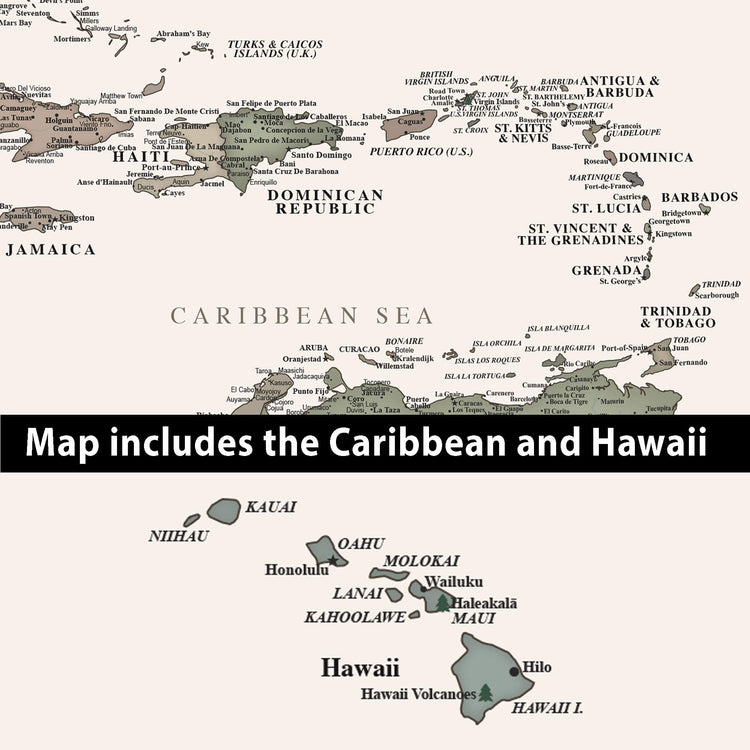 The image is a map that includes the Caribbean and Hawaii.