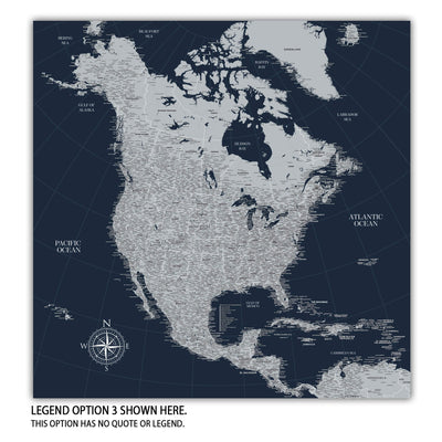 The image is a detailed map of North America, showing the major cities, geographical features, and bodies of water.