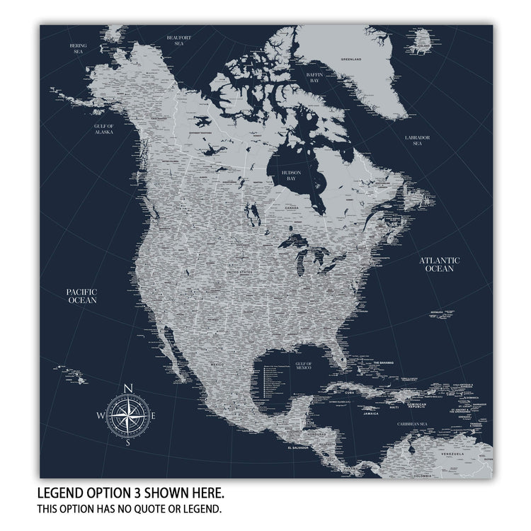The image is a detailed map of North America, showing the major cities, geographical features, and bodies of water.