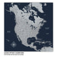 The image is a detailed map of North America, showing the major cities, geographical features, and bodies of water.