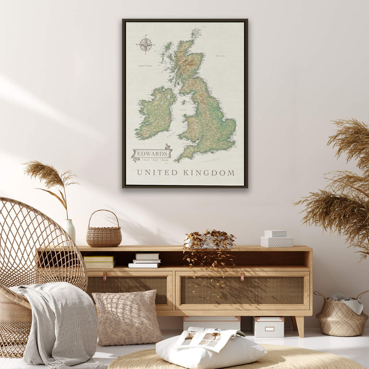 a map of the united kingdom in a living room