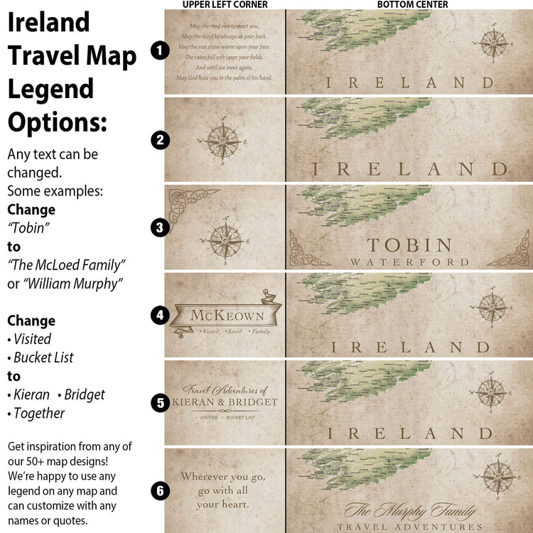 a map of ireland with the names of the towns