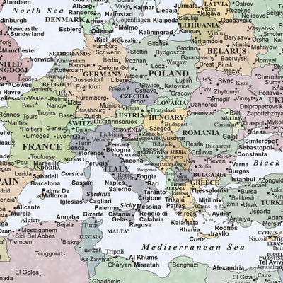 The image is a map of Europe, showing the countries and their borders, with various colors representing different regions or countries.