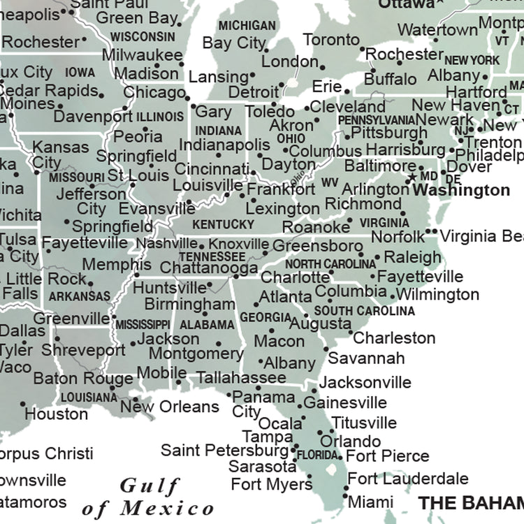 The image is a map of the United States, showing various cities and states in different colors.