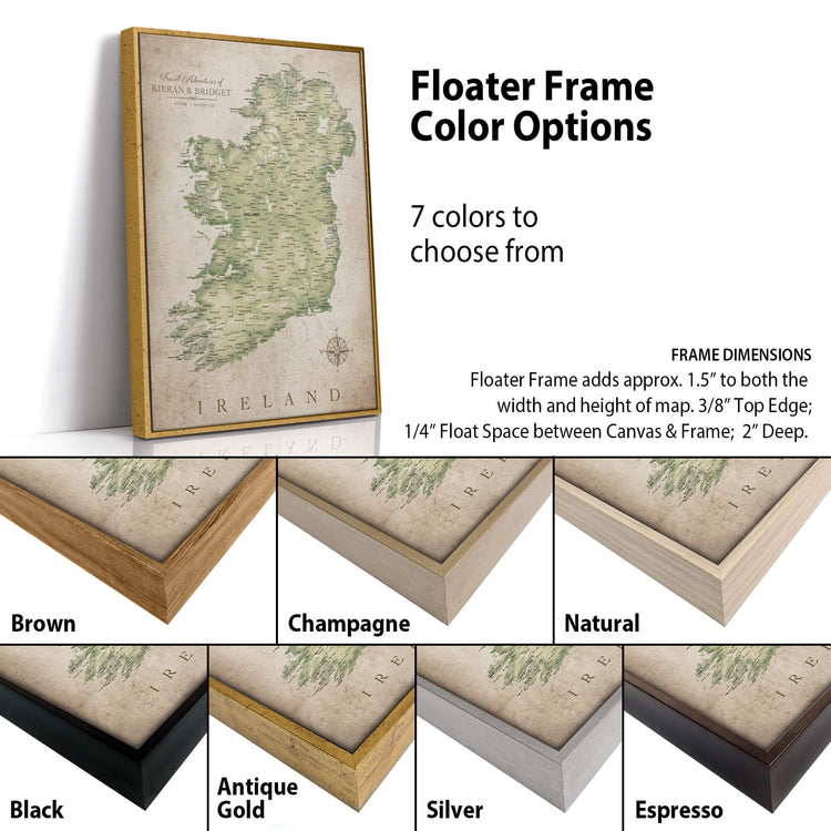 a map of ireland with the names and colors
