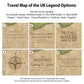 a set of four travel maps with the names of the locations