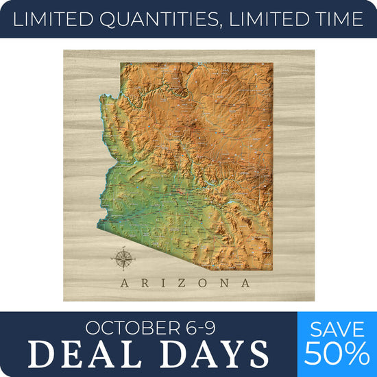 Arizona Push Pin Terrain Map - 36" x 36"