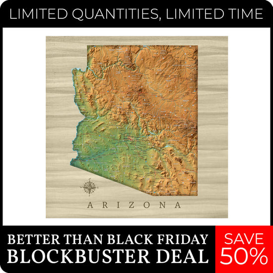 Arizona Push Pin Terrain Map - 36" x 36"