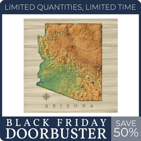 Arizona Push Pin Terrain Map - 36" x 36"