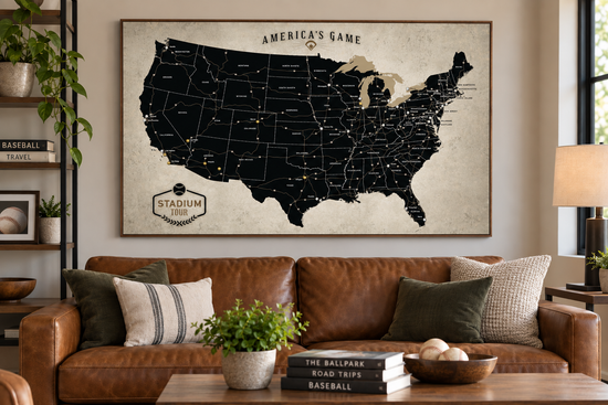Executive Baseball Stadium Tour Push Pin Map