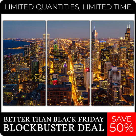 Chicago Skyline - Magnificent Mile Wall Art - Set of 3 24"x48"