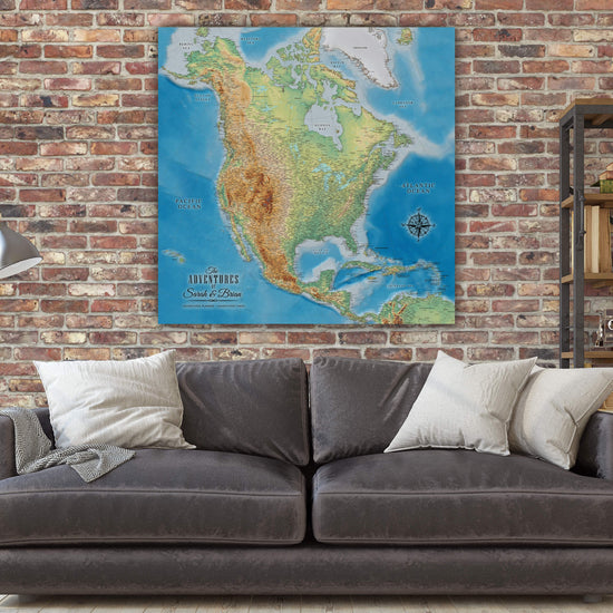 Classic Map of North America Push Pin Map