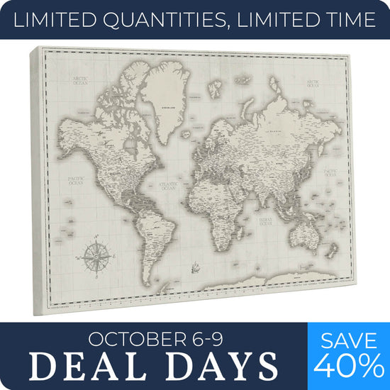 Cream World Push Pin Travel Map - 40" x 24"