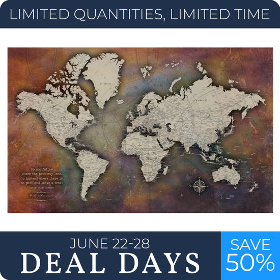 Detailed Collage Push Pin Travel Map - 48" x 30"