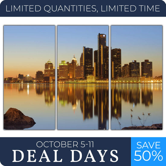 Detroit Skyline on Canvas - Set of 3, 20" x 40"
