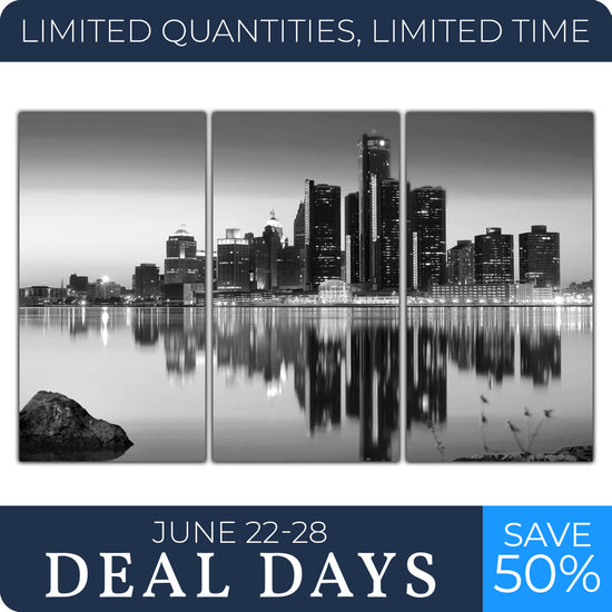 Detroit Skyline on Canvas - Set of 3, 20" x 40"