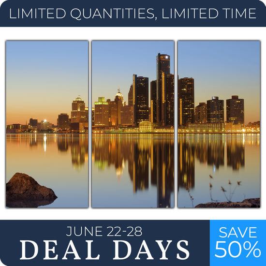 Detroit Skyline on Canvas - Set of 3, 20" x 40"