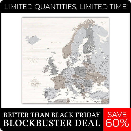 Farmhouse Europe Push Pin Map - 24" x 24"