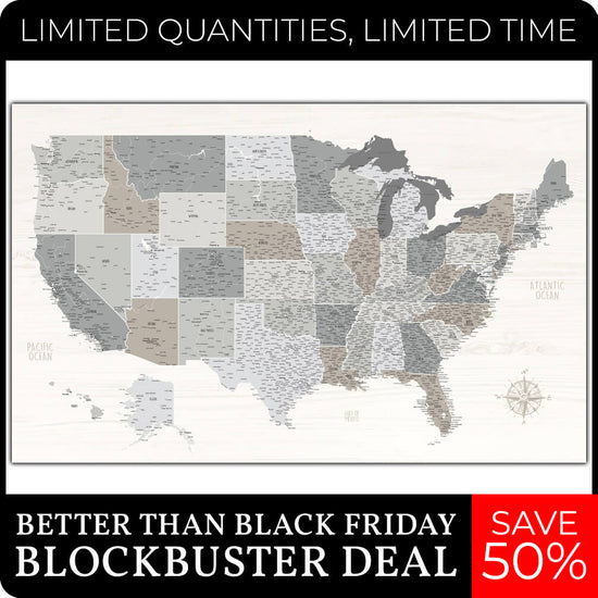 Farmhouse Push Pin USA Map - 48" x 30"