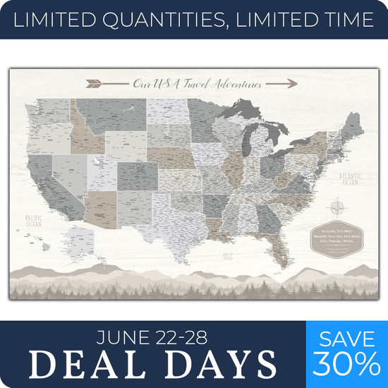 Farmhouse Push Pin USA Map - 40" x 24"