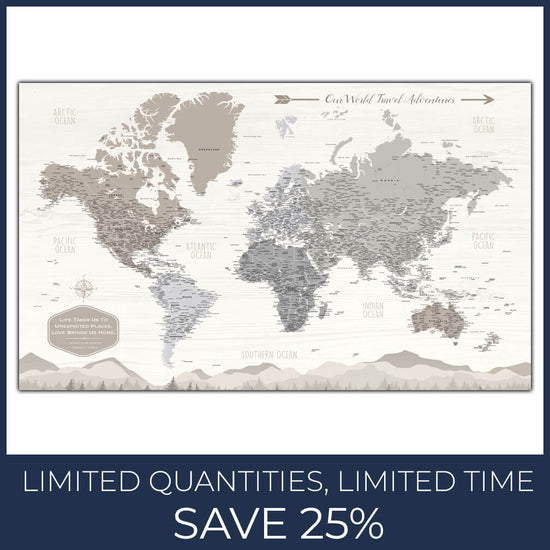 Farmhouse Push Pin World Map - 60" x 40"