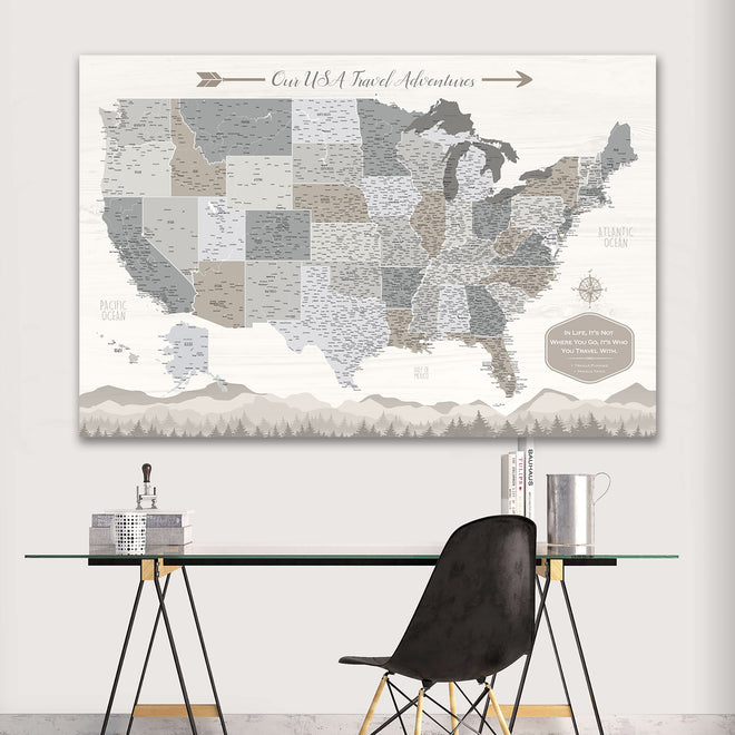 Farmhouse Push Pin USA Map - Single Panel, Custom | Holy Cow Canvas